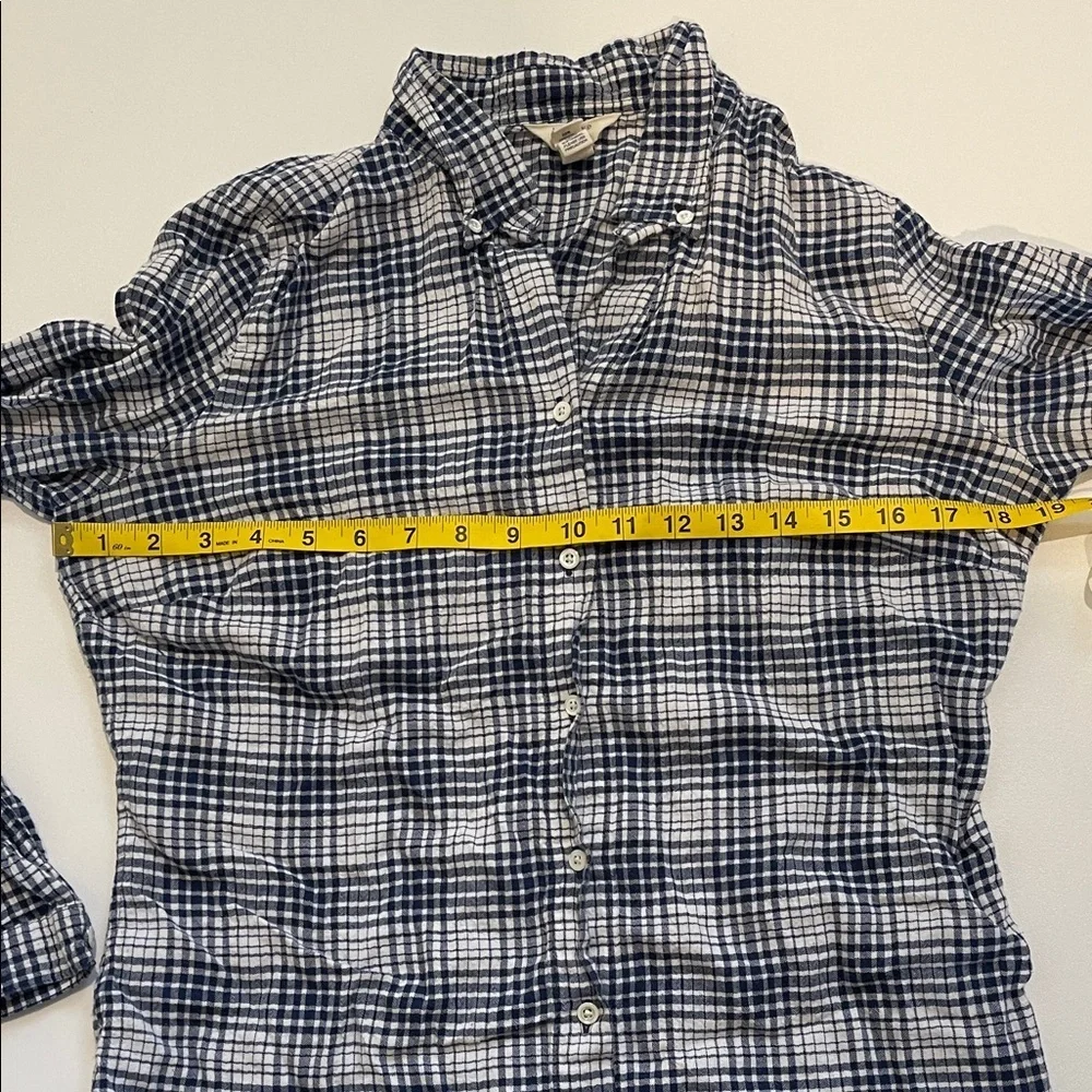 Lands' End Canvas Navy and White Plaid Button-Down Shirt
